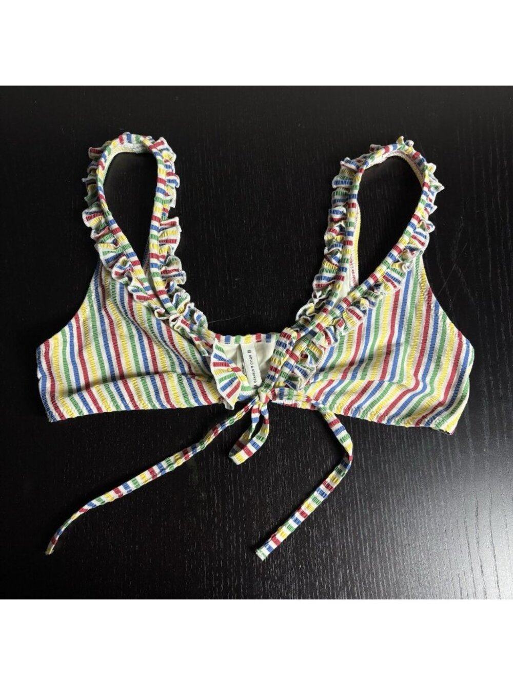 SOLID & STRIPED Womens XS Rainbow Stripe Seersucker Tie-Front Bikini Swim Top